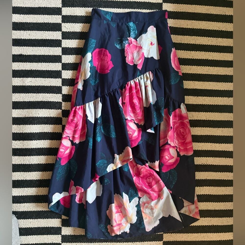 Eliza J high low silky ruffle floral skirt- 2